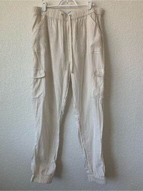 Nicole Miller Cream Cargo Jogger Pants
